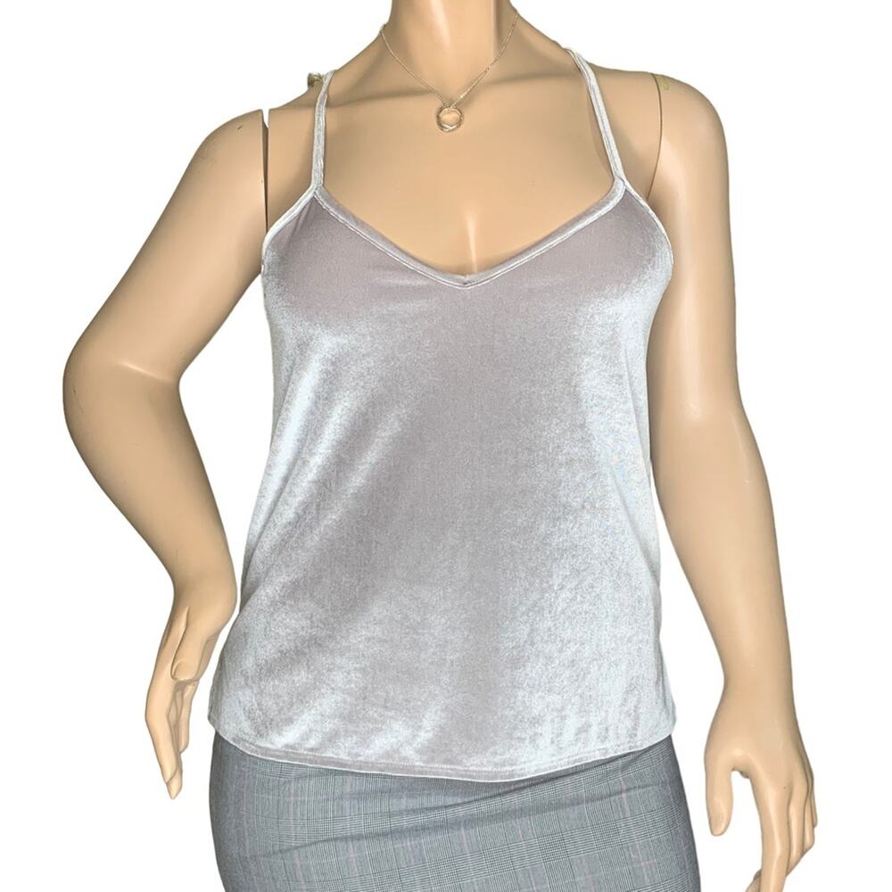 Madewell Racer Back Velvet Top Silver Pullover Size L